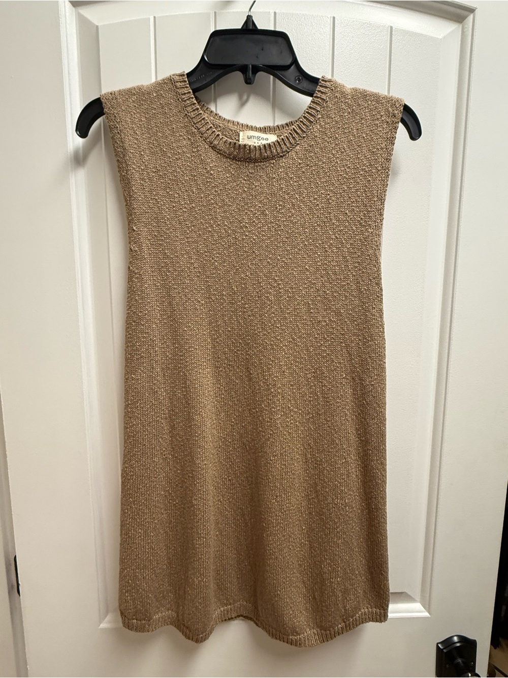 Umgee Tan Knit Sleeveless Side Slit Sweater Tunic Dress Size Small 100% Cotton